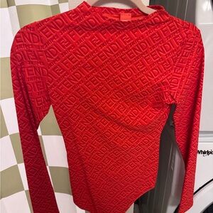 FENDI SKIMS Logo Limited Edition Red Textured Bodysuit